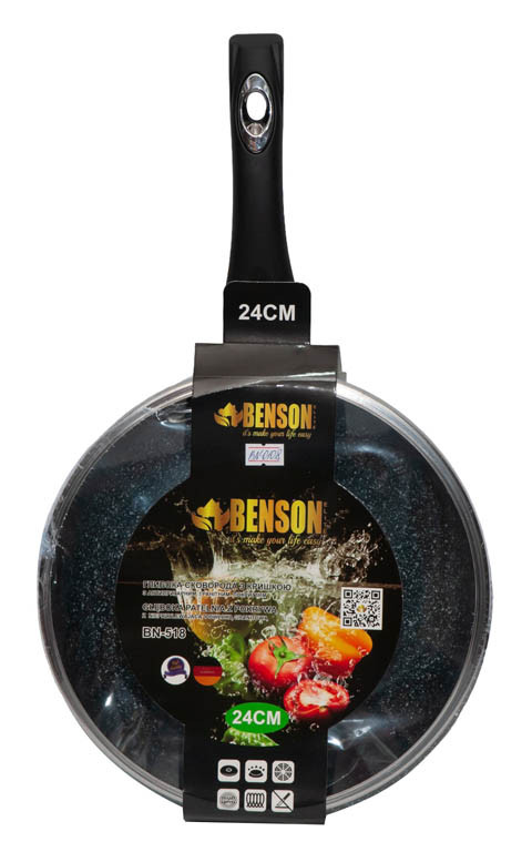 Сковорода Benson BN-518 з гранітним антипригарним покриттям з кришкою 24х7 см - Зображення 2