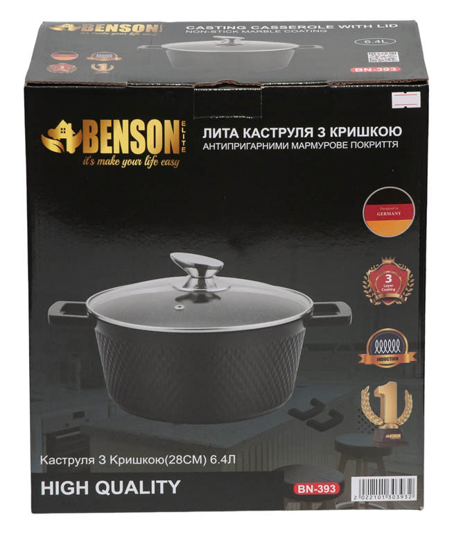 Каструля Benson BN-393 з кришкою 6.4 л з антипригарним покриттям - Зображення 2