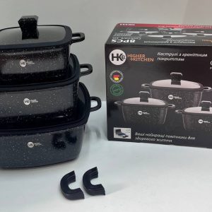 Набір гранітного посуду з силіконовими кришками НК-323